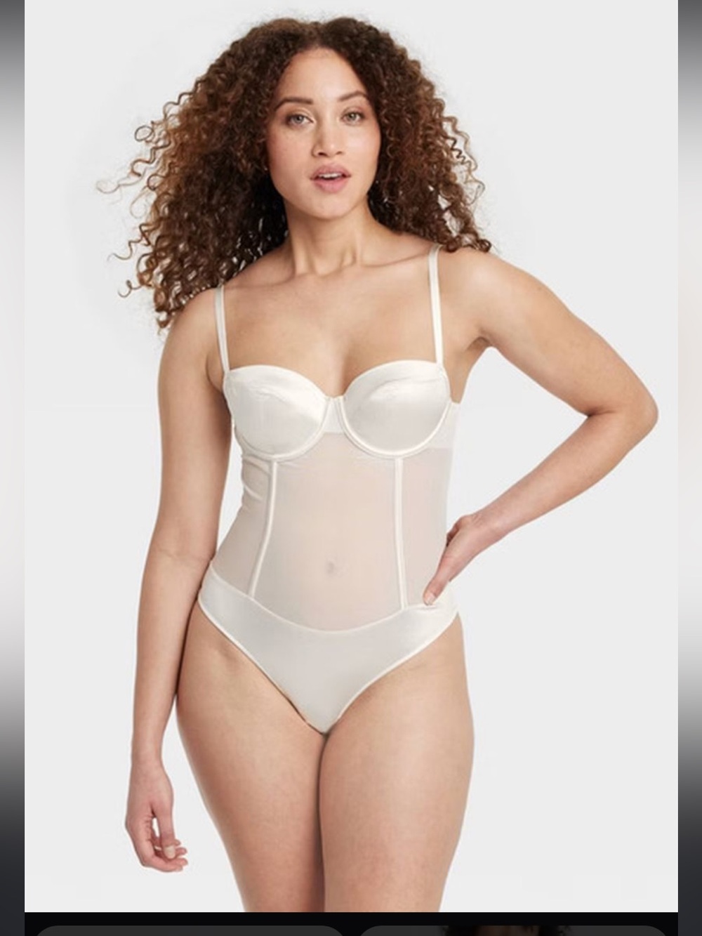 Auden Ivory Sheer Underwire Bodysuit with Satin Trim